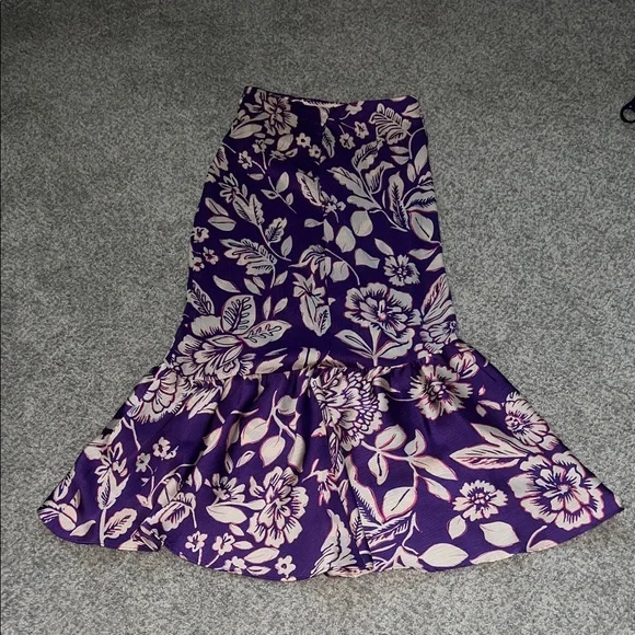 Zara Purple Floral High - Lo Midi Skirt XS - Picture 4 of 4